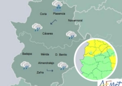 Lluvias y fuertes rachas de viento activan la alerta amarilla en Extremadura para las próximas horas