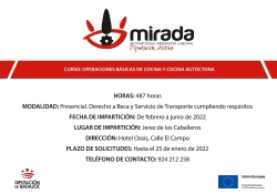 Diputación de Badajoz impulsa una acción formativa de ‘‘Operaciones básicas de cocina y cocina autóctona creativa" en Jerez de los Caballeros