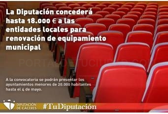 La Diputación concederá hasta 18.000 euros a las entidades locales para renovación de equipamiento municipal.