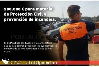 Se destina 200.000 € a las entidades locales para adquirir material de Protección Civil y prevención de incendios.