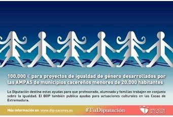 Cien mil euros para proyectos de igualdad de género desarrollados por las AMPAS de municipios menores de 20.000 habitantes.