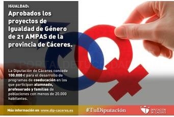 Aprobados los proyectos de Igualdad de Género de 21 AMPAS de la provincia de Cáceres.