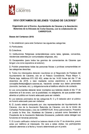 Abierto el plazo para participar en el XXVI Certamen de Belenes “Ciudad de Cáceres”