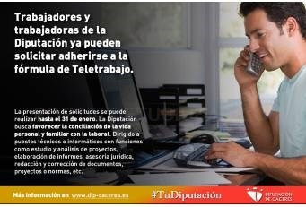 Trabajadores y trabajadoras de la Diputación ya pueden solicitar adherirse a la fórmula de Teletrabajo.