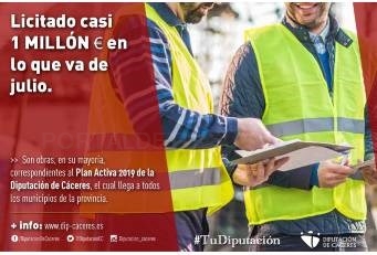 La Diputación provincial de Cáceres, sigue licitando obras a buen ritmo durante lo que va de mes de julio, con una licitación total de 932.632,18€.