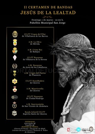El II Certamen de Bandas de Música Cofrade ‘Jesús de la Lealtad’ reunirá en Cáceres a 700 músicos