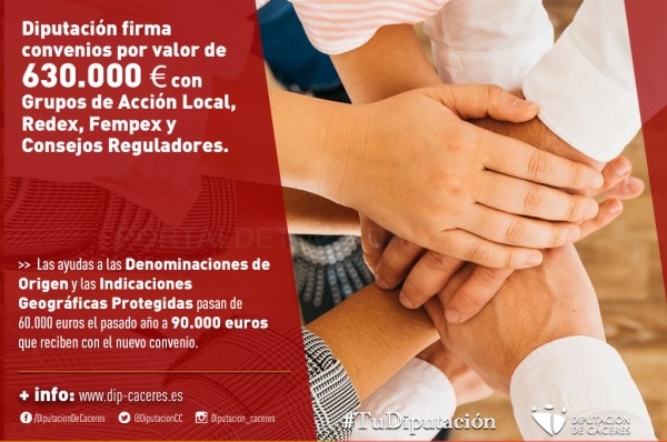 La Diputación firma convenios por valor de 630.000 euros con Grupos de Acción Local, Redex, Fempex y Consejos Reguladores