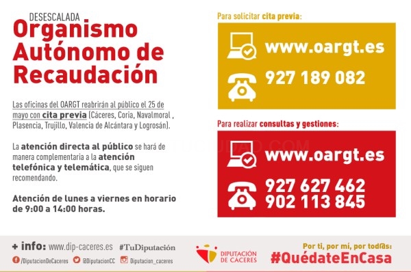 Ya se puede solicitar cita para las oficinas del OARGT que reabrirán al público el 25 de mayo