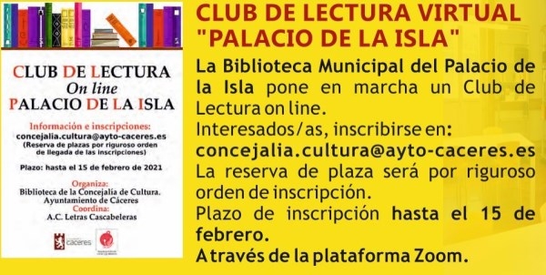 La concejalía de Cultura organiza un Club de Lectura on line para compartir experiencias lectoras