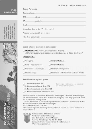 LA XVII ASSEMBLEA D’HISTÒRIA DE LA RIBERA CONTINUA ELS SEUS PREPARATIUS D’ORGANITZACIÓ A LA POBLA LLARGA