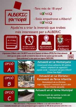 Alberic celebra una consulta ciudadana vinculante para saber en qué invertir el PPOS del presente año