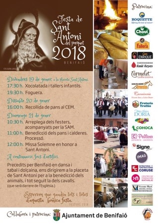 Benifaió celebrará del 19 al 21 de enero la tradicional fiesta de “Sant Antoni”