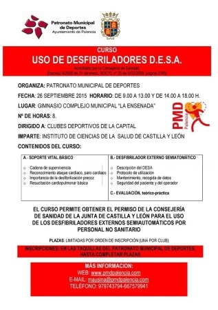 El Ayuntamiento de Palencia organiza un curso sobre uso de Desfibriladores y Soporte Vital Básico
