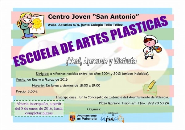 La Concejalía de Infancia del Ayuntamiento de Palencia abre el plazo para la inscripción en la nueva edición de la Escuela de Artes Plásticas