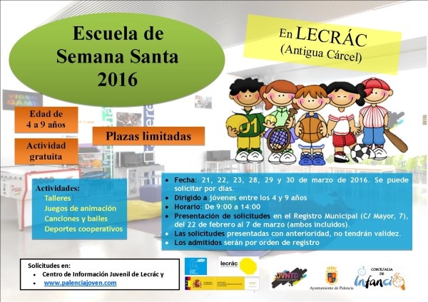 El Ayuntamiento pone a disposición de todas las familias palentinas la Escuela de Semana Santa para poder conciliar la vida personal y laboral