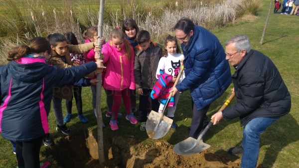Alrededor de cuatrocientos escolares realizan una plantación en el Parque Ribera Sur para conmemorar la celebración del Día Mundial del Árbol