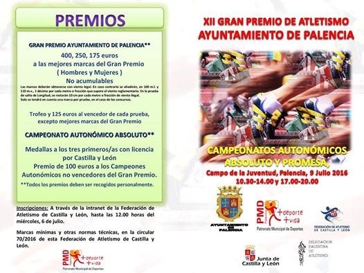 Mañana sábado 9 de julio se celebra en el Campo de la Juventud el XII Gran Premio de Atletismo del Ayuntamiento de Palencia