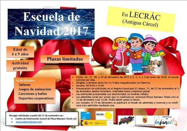 El Ayuntamiento abre el plazo de inscripción para participar en la Escuela de Navidad 2017