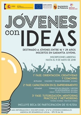 Abierto el plazo de presentación de solicitudes para participar en el programa de formación empresarial 'Jóvenes con ideas' hasta el  9 de mayo