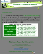 Cambios en el horario de apertura de la Reserva Natural Concertada La Charca Suárez durante el mes de octubre