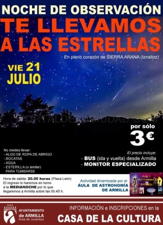 “Te llevamos a las estrellas” velada de observación de perseidas, lluvia de estrellas, desde Sierra Arana