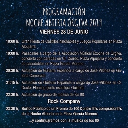 Órgiva celebrará la Noche Abierta con actividades, descuentos, música en directo, sorteos y la participación de los comercios locales