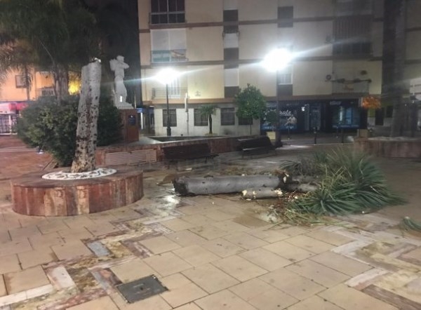 El viento y la lluvia provoca algunos daños en cornisa y jardines de Almuñécar