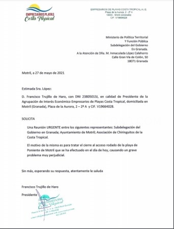 Los empresarios de las playas de Granada piden una solución urgente al cierre rodado de las playas de Poniente y El Cable en Motril.