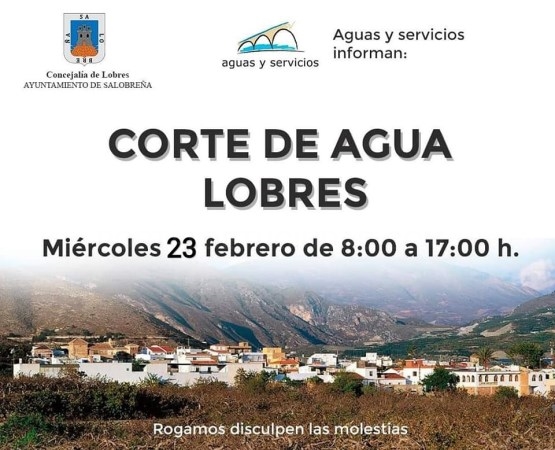 Trabajos de limpieza en el depósito de Lobres obligarán a cortar el suministro de agua el miércoles 23 de febrero de 2022.