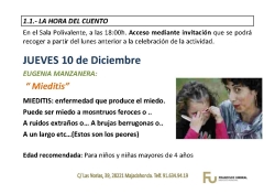 'La hora del cuento' acogerá esta semana 'Mieditis' de Eugencia Manzanera