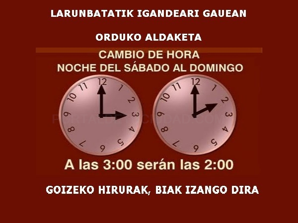 Esta próxima madrugada será el cambio de hora