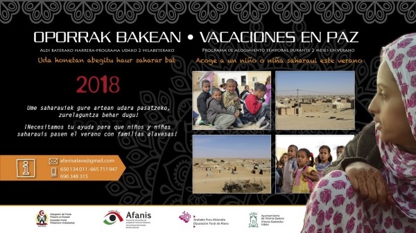 Ayuntamiento y Diputación piden a las familias alavesas que acojan a niños y niñas saharauis este verano