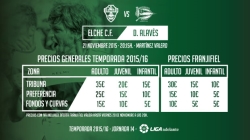 Precios para el partido Elche-Alavés