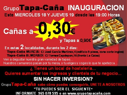 Grupo Tapa-Caña cuenta con dos nuevas franquicias en Almoradí y Murcia