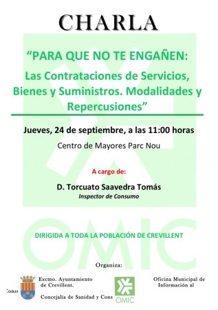 La OMIC organiza una charla el día 24 en el Centro de Mayores sobre contrataciones de servicios, bienes y suministros.