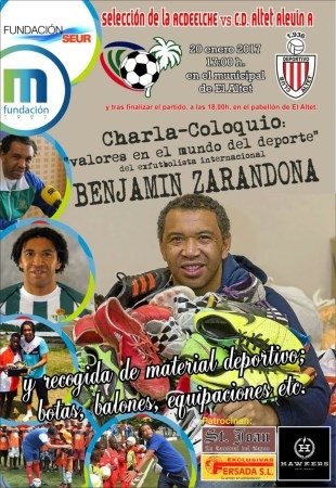 El Exfutbolista Benjamin dará una charla en el pabellón de El Altet para ayudar en la recogida de material deportivo