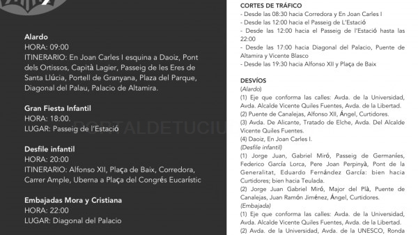 Cortes y limitaciones de estacionamiento para el 9 de agosto