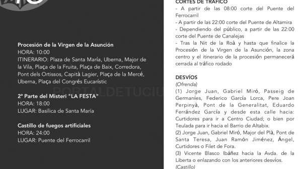 Cortes y limitaciones de estacionamiento para el 15 de agosto