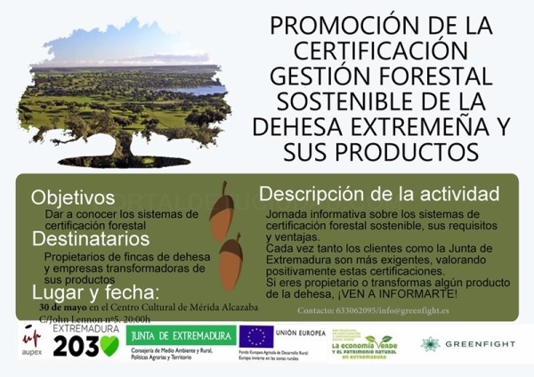Mérida acoge hoy una jornada sobre la certificación de la gestión forestal sostenible de las dehesas