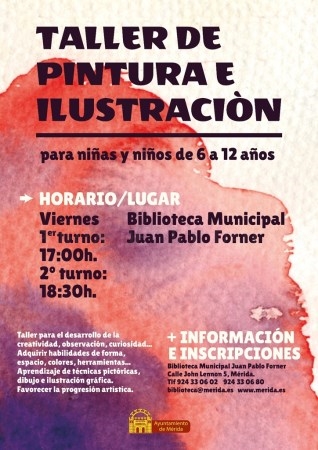 Taller de Pintura e Ilustración para niños y niñas, todos los viernes, en la Biblioteca Municipal.