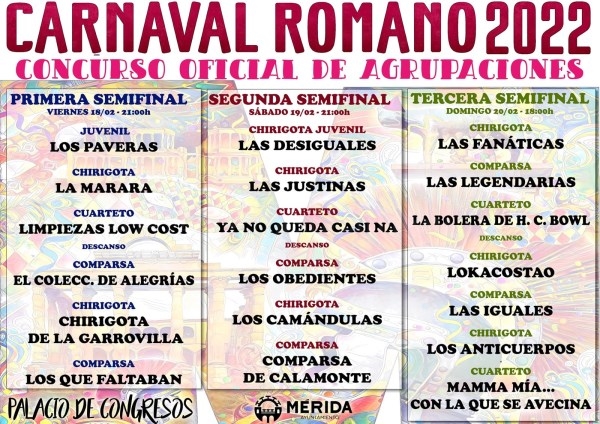 La juvenil “Los paveras”, el cuarteto “Limpiezas Low Cost”, la chirigota “La Marara” y “El coleccionista de alegrías” abrirán las semifinales del Carn