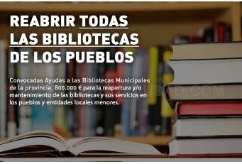 La Diputación destina 800.000 euros para reabrir todas las bibliotecas municipales de los pueblos