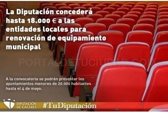 La Diputación concederá hasta 18.000 euros a las entidades locales para renovación de equipamiento municipal.