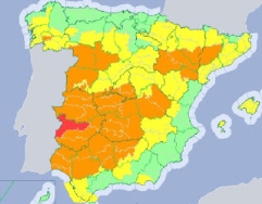 En la zona de Tierra de Barros se ha activado alerta naranja desde la 13.00h y se prolongará hasta las 21.00h.