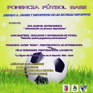 HOY SE CELEBRA UNA PONENCIA SOBRE FÚTBOL BASE DIRIGIDA A JÓVENES DEPORTISTAS Y A SUS PADRES