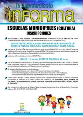 Abierto el plazo de preinscripción de las escuelas municipales de cultura